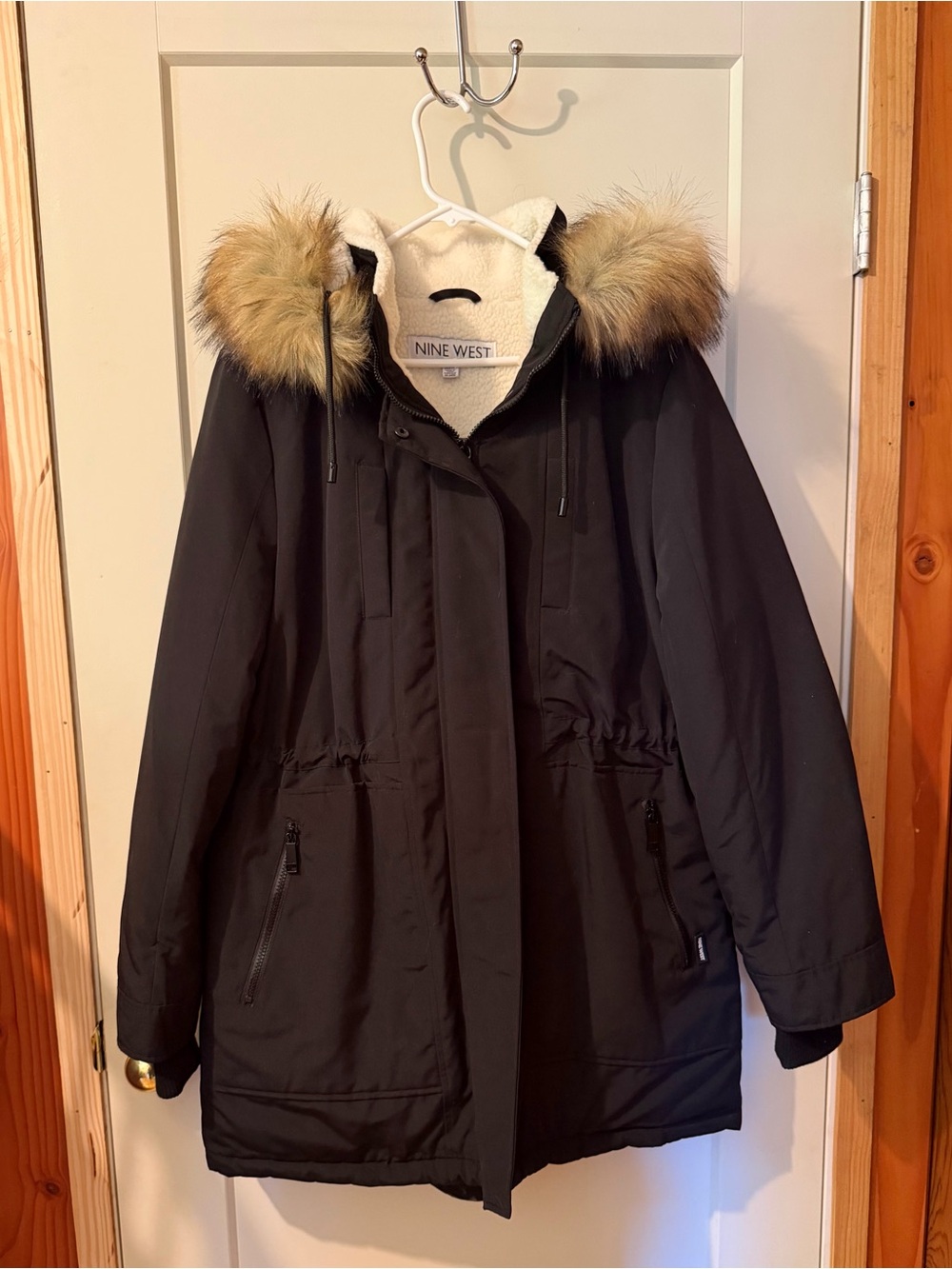 Nine West Black Parka with Faux Fur Trim Hood